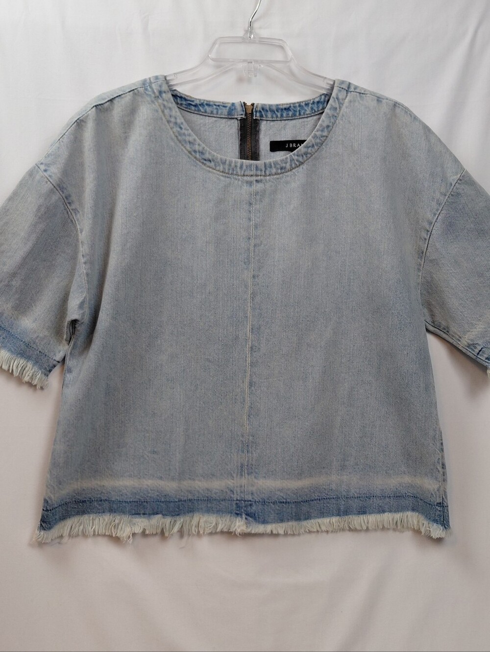 J Brand Dallas Denim Short Sleeve Shirt Size Large Light Wash Distressed